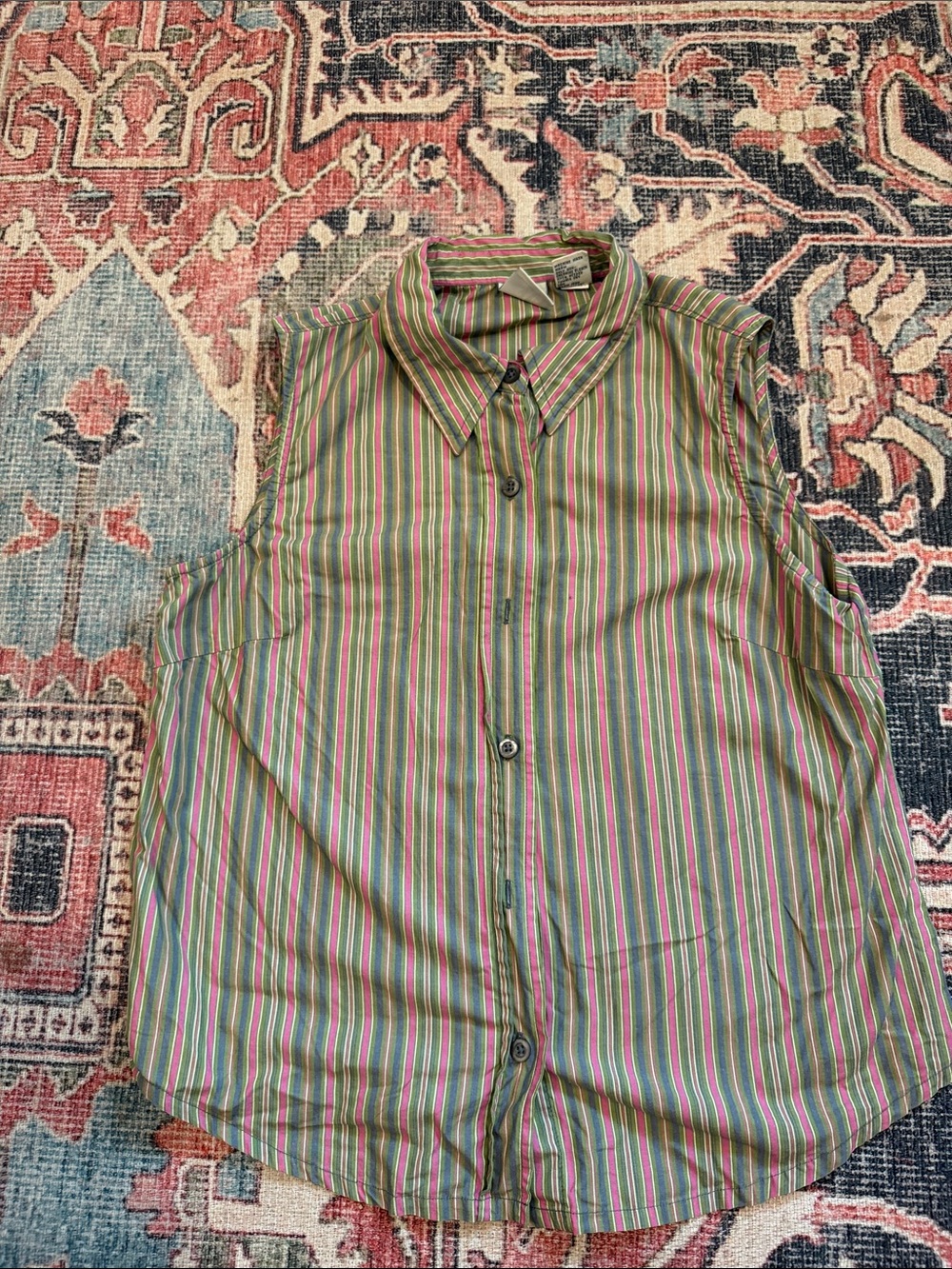 Gap late 90s/early 2000s Sleeveless Striped Button-Up Shirt in Green and Pink
